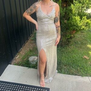 Lulu's Silver Sequin Maxi Dress